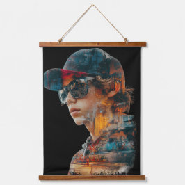 Tapiz Con Marco De Madera Doble exposición de vibraciones urbanas