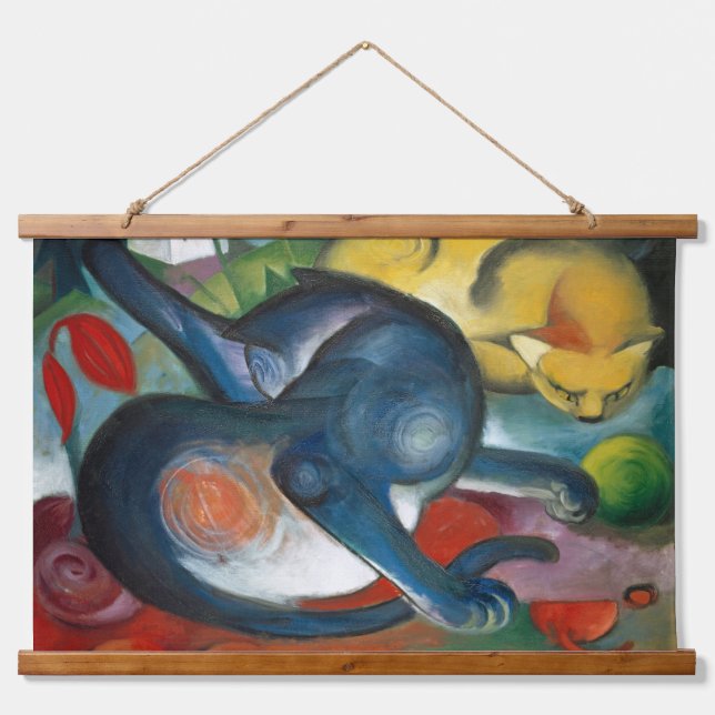 Tapiz Con Marco De Madera Dos gatos, azul y amarillo (1912) de Franz Marc (Anverso )