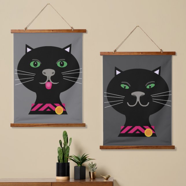 Tapiz Con Marco De Madera Dos posters gatos (Asimétrico)