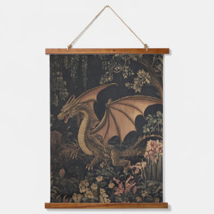 Tapiz Con Marco De Madera Dragón Antiguo en el Bosque