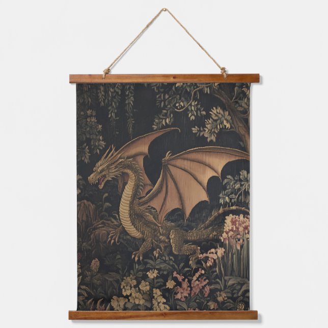 Tapiz Con Marco De Madera Dragón Antiguo en el Bosque (Anverso)