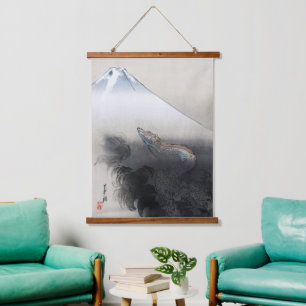 Tapiz Con Marco De Madera Dragón Ascendiendo al Monte Fuji: Ryu Cultura Japo