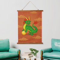 Dragón Chino Verde sobre Rojo