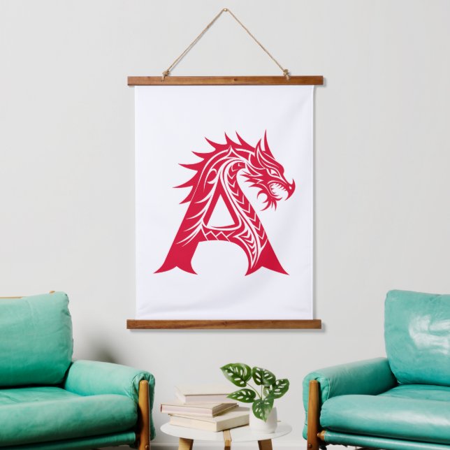 Tapiz Con Marco De Madera Dragon Styled Letter A, Dragon Alphabet, Monogram (Sala de estar)