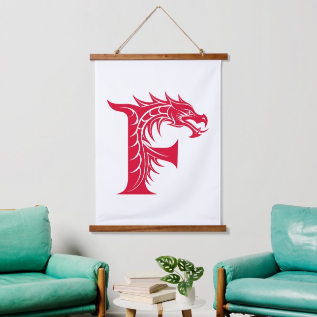 Tapiz Con Marco De Madera Dragon Styled Letter F, Dragon Alphabet, Monogram (Sala de estar)