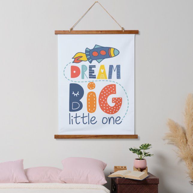 Tapiz Con Marco De Madera Dream Big Little One Rocket (Dormitorio)