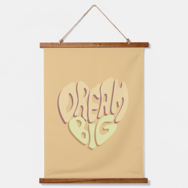 Tapiz Con Marco De Madera Dream Big: Palabras positivas amarillas (Anverso)