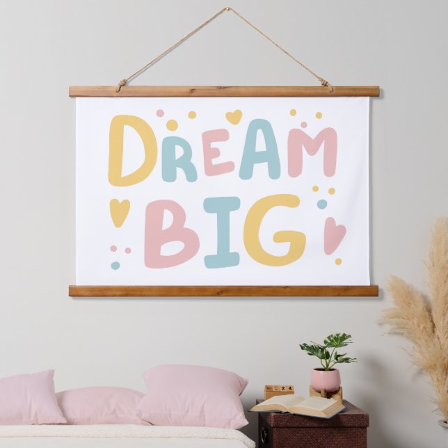 Tapiz Con Marco De Madera Dream Big Pastel Hearts (Dormitorio)