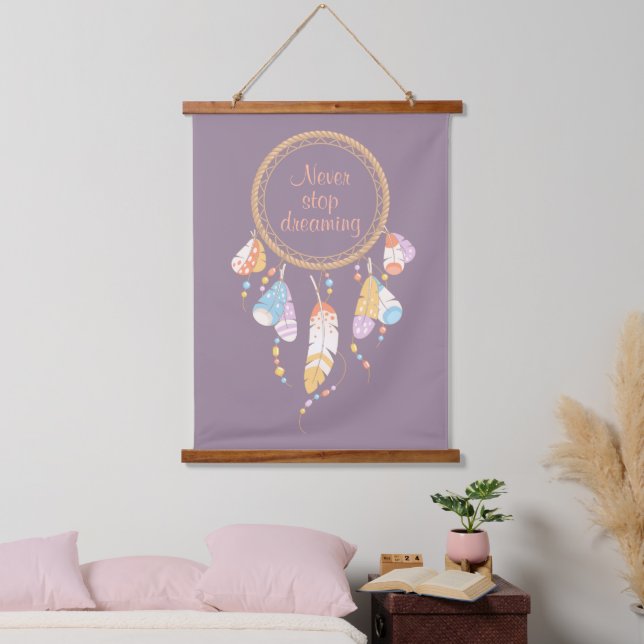 Tapiz Con Marco De Madera Dreamcatcher Tribal Boho Cita Purple (Dormitorio)