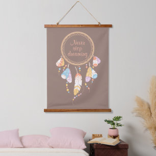 Tapiz Con Marco De Madera Dreamcatcher Tribal Boho Quote Brown