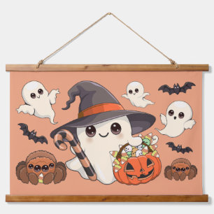 Tapiz Con Marco De Madera Dulce Fantasma de Halloween al Estilo Kawaii