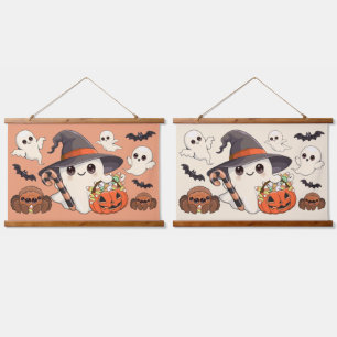 Tapiz Con Marco De Madera Dulce Fantasma de Halloween al Estilo Kawaii