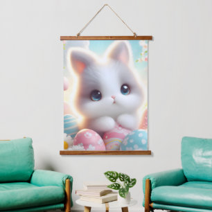 Tapiz Con Marco De Madera Dulces Huevos de Pascua Kawaii Gatito Pastel