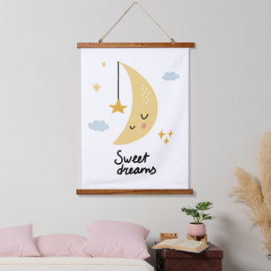 Tapiz Con Marco De Madera Dulces sueños Luna y estrellas