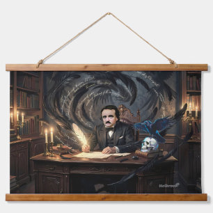 Tapiz Con Marco De Madera Edgar A. Poe Componiendo El Cuervo En Sueños Gótic