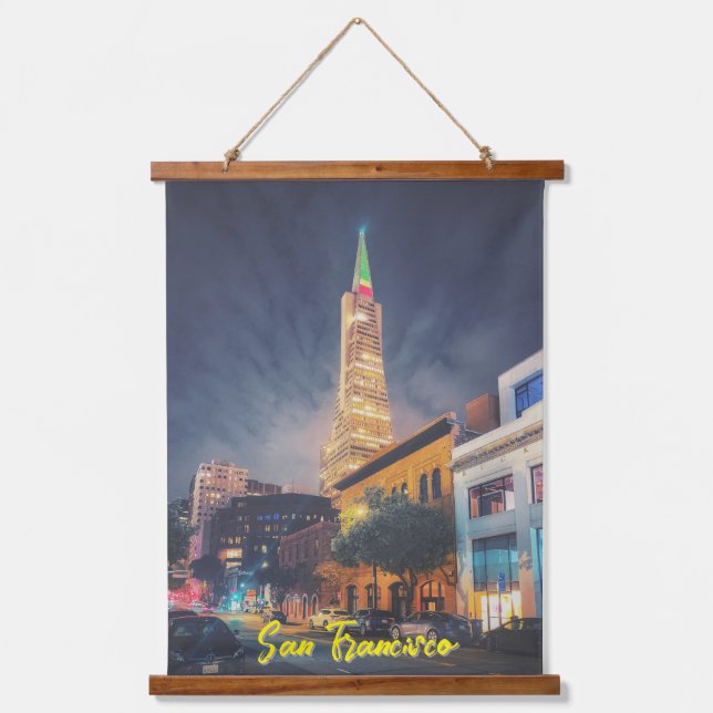 Tapiz Con Marco De Madera Edificio TransAmerica de noche (Anverso)