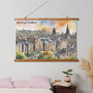 Tapiz Con Marco De Madera Edimburgo Castillo Escocia Acuarela Viaje