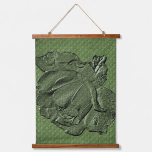 Tapiz Con Marco De Madera Efecto esculpido Arte floral rosebudo verde