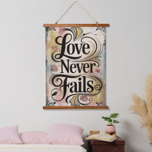 Tapiz Con Marco De Madera El amor nunca falla la vintage pared cristiana