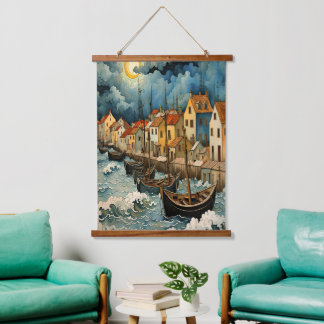 Tapiz Con Marco De Madera El arte de los pescadores cautivador en la noche d