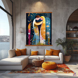 Tapiz Con Marco De Madera El beso reimaginado: Resumen de arte romántico