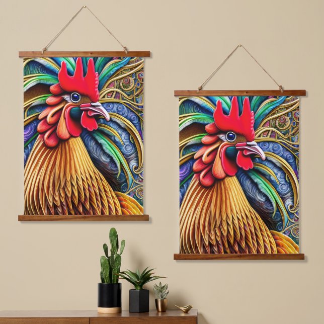 Tapiz Con Marco De Madera El encanto eterno de Rooster (Asimétrico)