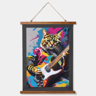 Tapiz Con Marco De Madera El gato toca la guitarra, el graffiti de rock