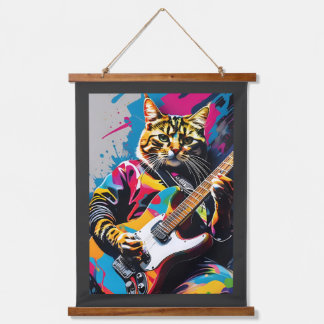 Tapiz Con Marco De Madera El gato toca la guitarra, el graffiti de rock