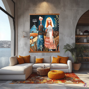 Tapiz Con Marco De Madera El gótico americano reimaginado: arte abstracto ca