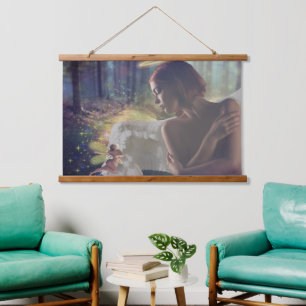 Tapiz Con Marco De Madera El hermoso ángel con arte de fantasía