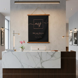 Tapiz Con Marco De Madera El oro Rosa elegante en negro