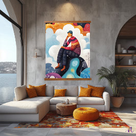 Tapiz Con Marco De Madera El Pensador Reimaginado: Resumen del Arte Moderno