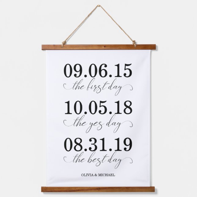 Tapiz Con Marco De Madera El primer día, el día del sí, el mejor Boda del dí (Anverso)