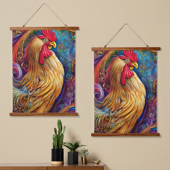 Tapiz Con Marco De Madera El retrato del gallo (Asimétrico)