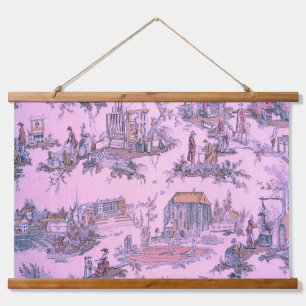 Tapiz Con Marco De Madera El Toile rosa francés de Jouy Chinoiserie estilo r