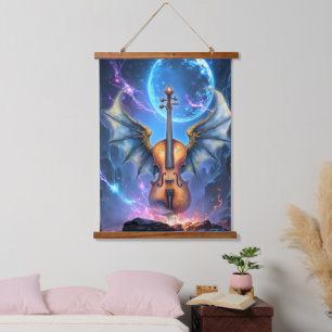 Tapiz Con Marco De Madera El Violín Alado de los Reinos a la Luz de la Luna