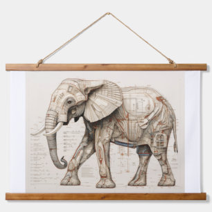 Tapiz Con Marco De Madera Elefante Africano Diagramático
