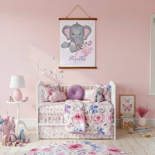 Tapiz Con Marco De Madera Elefante bebé acuarela adorable
