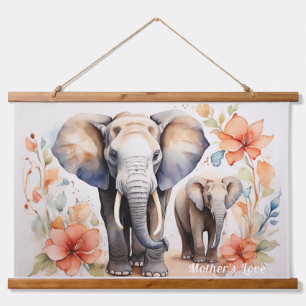 Tapiz Con Marco De Madera Elefante único madre y color de agua floral infant