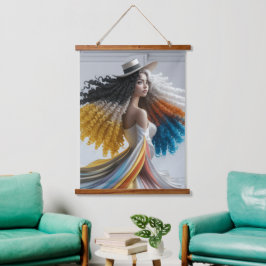 Tapiz Con Marco De Madera Elegancia en contraste con mujer de cabello rizado