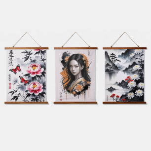 Tapiz Con Marco De Madera Elegancia en Flor: Armonía Floral y de Retrato