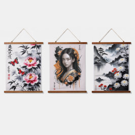 Tapiz Con Marco De Madera Elegancia en flor: armonía floral y retrato