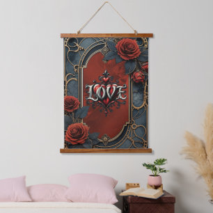 Tapiz Con Marco De Madera Elegancia steampunk vintage rosas de amor de reloj