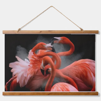 Tapiz Con Marco De Madera Elegancia Tropical Baile de Flamencos Fotografía