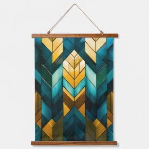 Tapiz Con Marco De Madera Elegante abstracto moderno geométrico dorado turqu