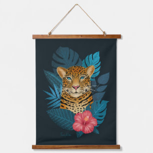 Tapiz Con Marco De Madera Elegante arte floral de leopardo de la jungla   Ma