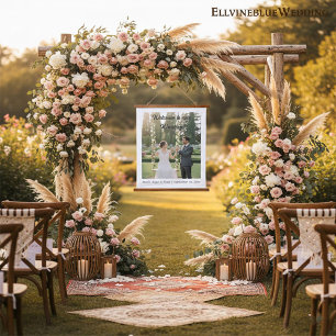 Tapiz Con Marco De Madera Elegante Bienvenida Minimalista de Boda con Fotos