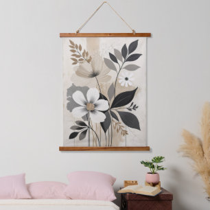 Tapiz Con Marco De Madera Elegante diseño botánico Minimalista de color beig