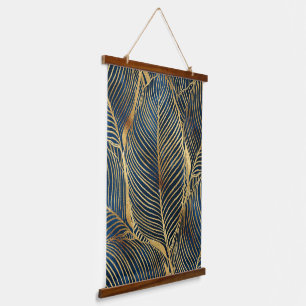 Tapiz Con Marco De Madera Elegante diseño de hoja de oro azul