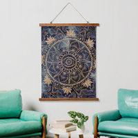 Elegante dorado Mandala Ojo Sol Luna Azul